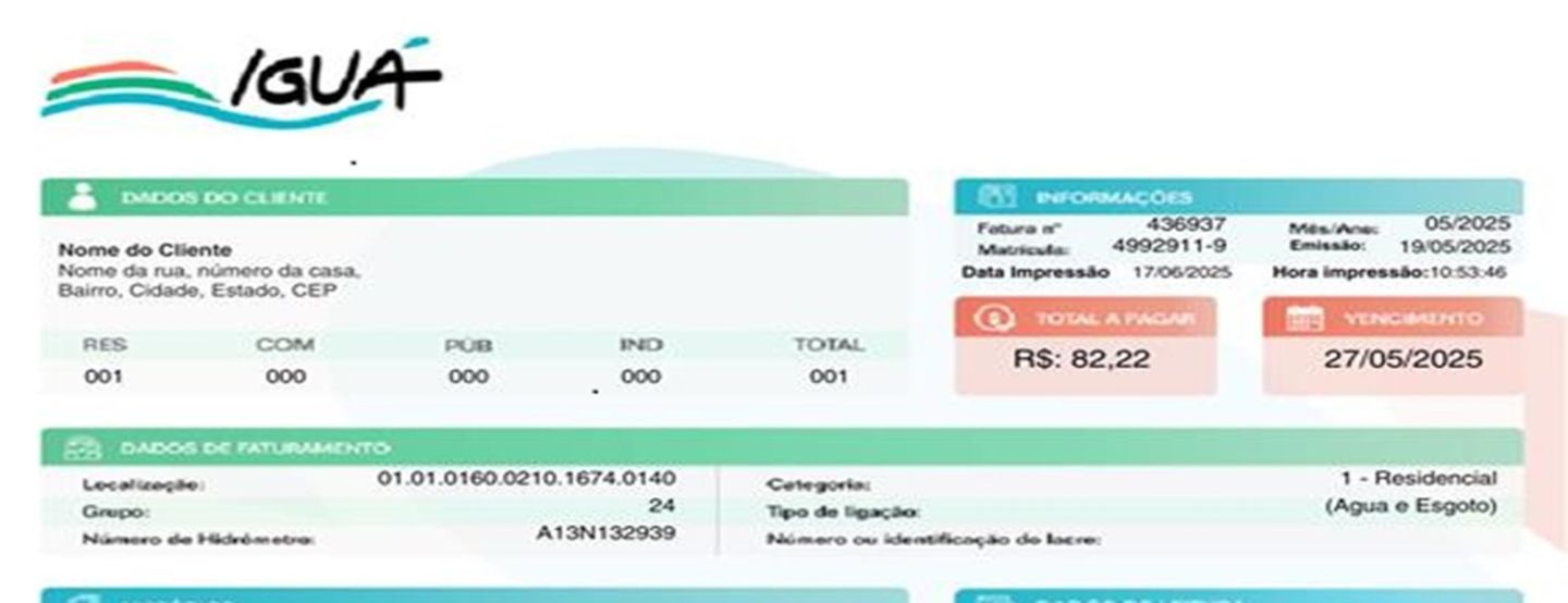 Fatura Iguá Sergipe: conta de água chega em formato físico ou digital Fatura Iguá Sergipe: conta de água chega em formato físico ou digital