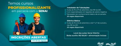Águas Cuiabá e Senai-MT abrem cursos gratuitos Águas Cuiabá e Senai-MT abrem cursos gratuitos