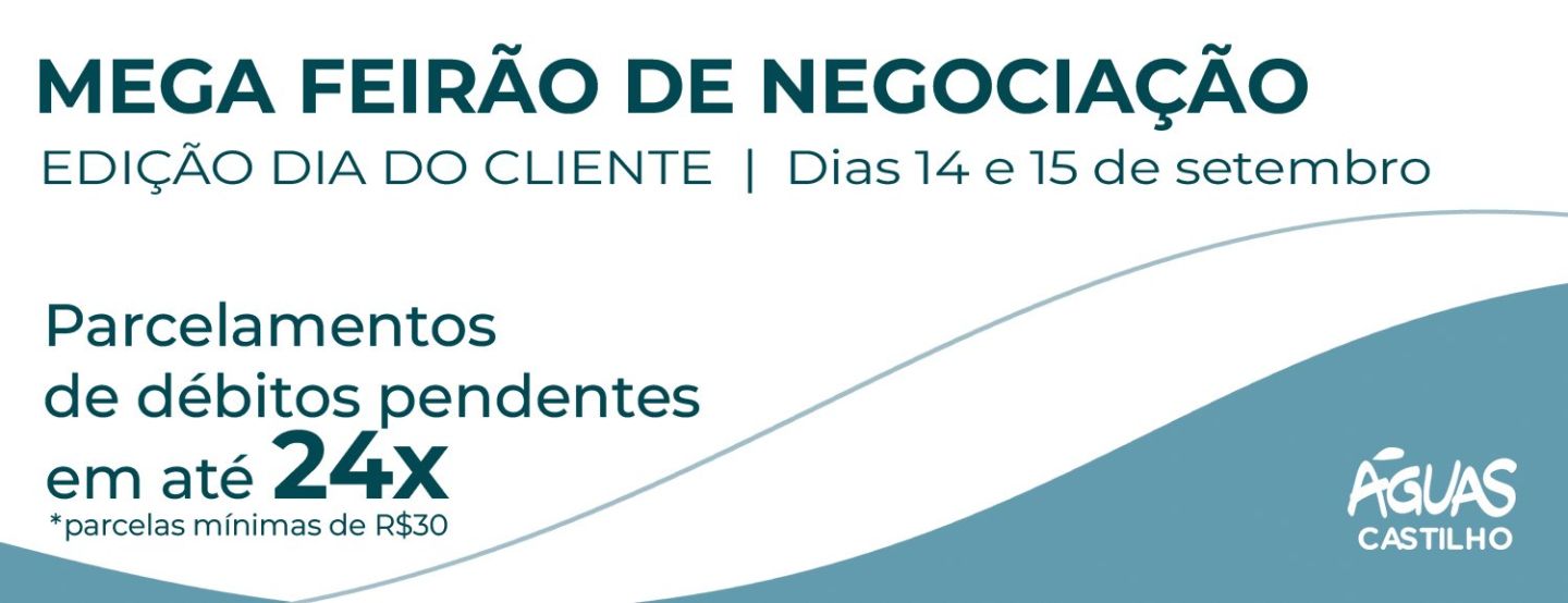 Dia do Cliente: Águas Andradina e Águas Castilho realiza Mega Feirão de Negociação e atendimentos itinerantes. Dia do Cliente: Águas Andradina e Águas Castilho realiza Mega Feirão de Negociação e atendimentos itinerantes.
